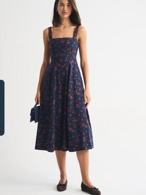Abercrombie & Fitch Navy Midi Dress with Red Floral Print